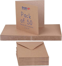 Load image into Gallery viewer, Craft UK - Kraft Recycled Blank Cards & Envelopes 5" x 5" (50 Pack)