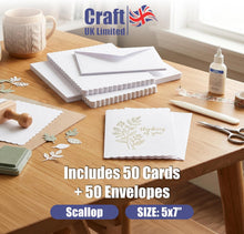 Load image into Gallery viewer, Craft UK - White Scalloped Blank Cards & Envelopes 5" x 7" (50 Pack)