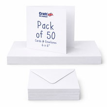 Load image into Gallery viewer, Craft UK - White Blank Cards & Envelopes 6" x 6" (50 Pack)