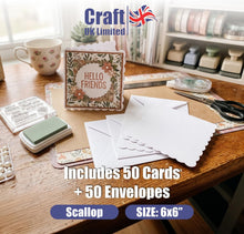 Load image into Gallery viewer, Craft UK - White Scalloped Blank Cards & Envelopes 6" x 6" (50 Pack)