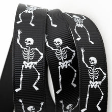 Load image into Gallery viewer, Italian Options - Halloween Skeletons Black Grosgrain Ribbon - 16mm x 5m Reel