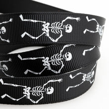 Load image into Gallery viewer, Italian Options - Halloween Skeletons Black Grosgrain Ribbon - 16mm x 5m Reel