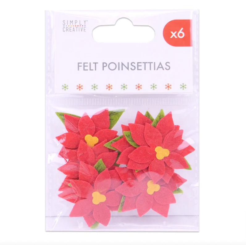 Simply Creative - Felt Poinsettias - Christmas Toppers - Pack of 6