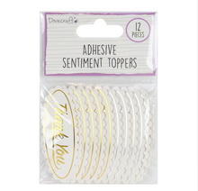 Load image into Gallery viewer, Dovecraft - Adhesive Sentiment Card Toppers - Thank You - Pack of 12