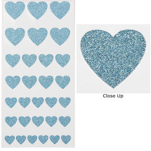 Trucraft - Glitter Heart Stickers - Baby Blue - 12mm to 25mm - Sheet of 30