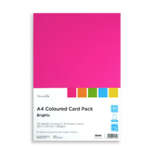 Load image into Gallery viewer, Dovecraft - A4 Coloured Card Pack - 50 Sheets - Brights