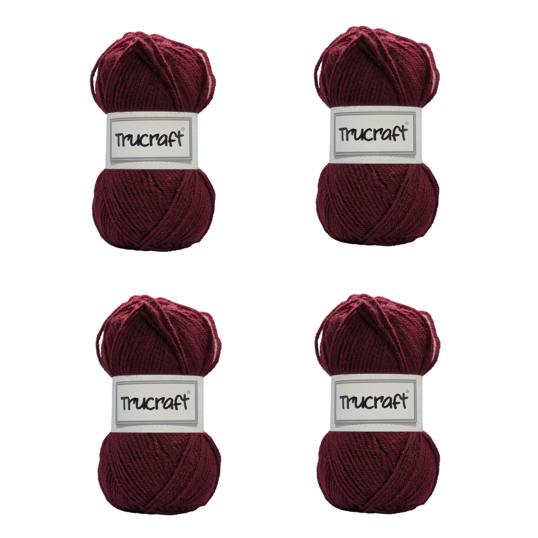 Trucraft - Premium Chunky Yarn - 4 x 100g Balls Pack - Wool Shade 001 Burgundy Wine