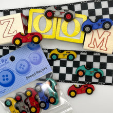 Load image into Gallery viewer, Dress it Up Buttons - Speed Racers Car Novelty Buttons - 3 x Packs