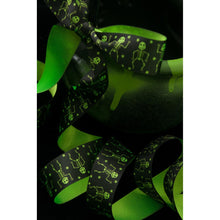 Load image into Gallery viewer, Berisfords - Halloween Dancing Skeletons Green Satin Ribbon - 25mm x 20m Reel