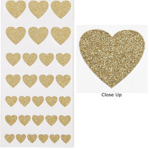 Trucraft - Glitter Heart Stickers - Gold - 12mm to 25mm - Sheet of 30