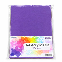 Load image into Gallery viewer, Habicraft - A4 Acrylic Felt Sheets - Purples - Pack of 8 Sheets