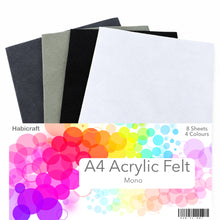 Load image into Gallery viewer, Habicraft - A4 Acrylic Felt Sheets - Mono - Pack of 8 Sheets