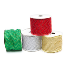 Load image into Gallery viewer, Habicraft - Wired Glitter Chevron Ribbon - 63mm Wide x 9.2m Roll