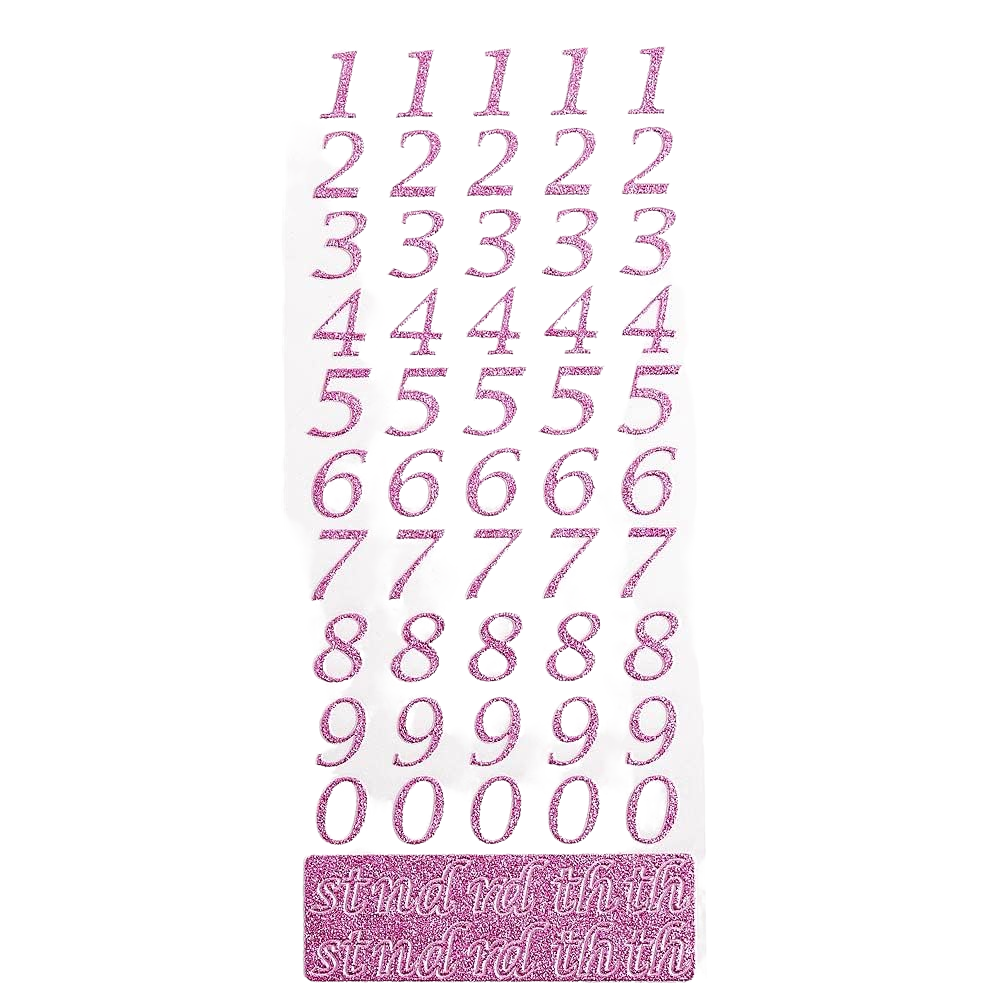 Trucraft - Italic Script Date and Age Glitter Number Stickers - Pink
