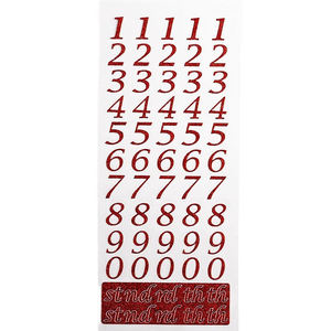 Trucraft - Italic Script Date and Age Glitter Number Stickers - Red