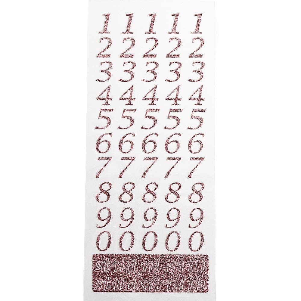 Trucraft - Italic Script Date and Age Glitter Number Stickers - Rose Gold