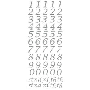 Trucraft - Italic Script Date and Age Glitter Number Stickers - Silver