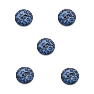 Trucraft - 15mm Floral Damask - Two Hole Buttons - Navy - Pack of 5