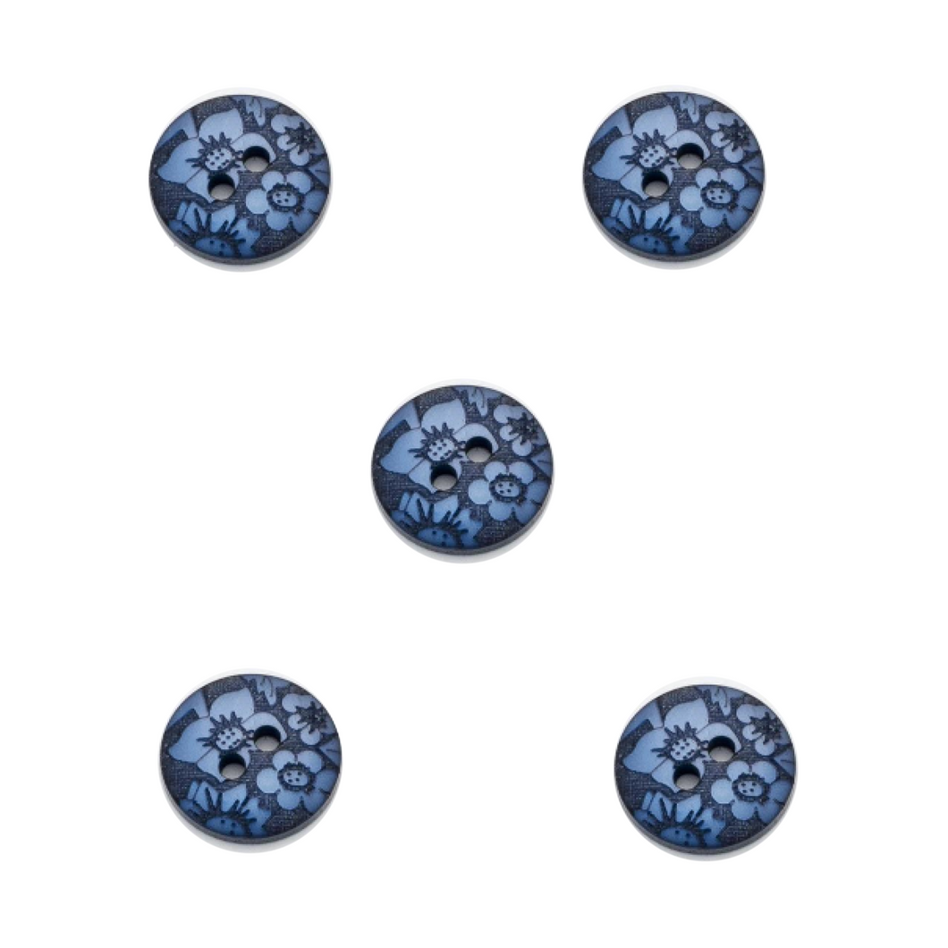 Trucraft - 15mm Floral Damask - Two Hole Buttons - Navy - Pack of 5