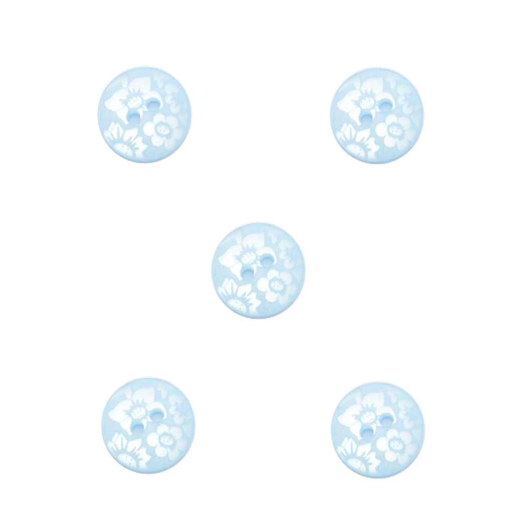 Trucraft - 15mm Floral Damask - Two Hole Buttons - Baby Blue - Pack of 5