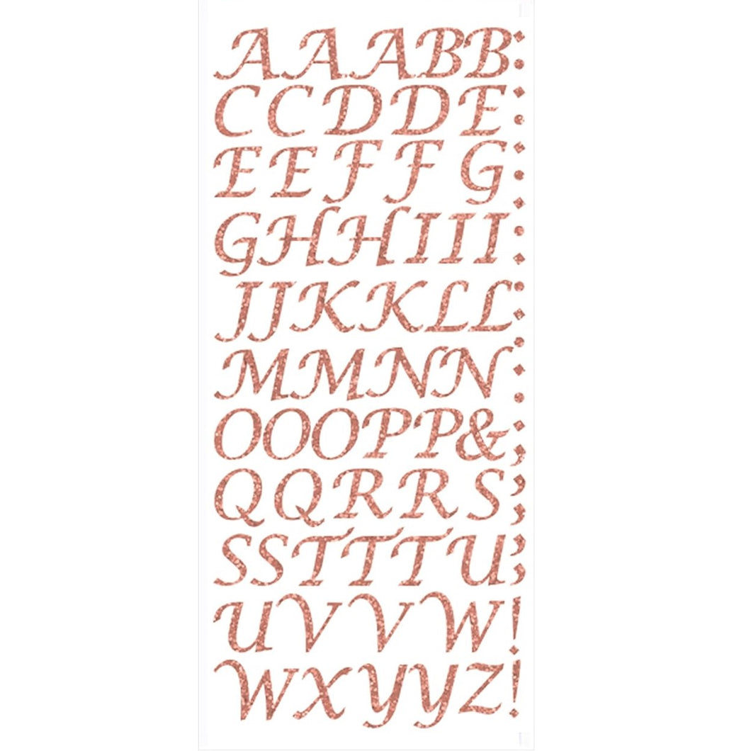Trucraft - Italic Script Glitter Alphabet Craft Stickers - Rose Gold