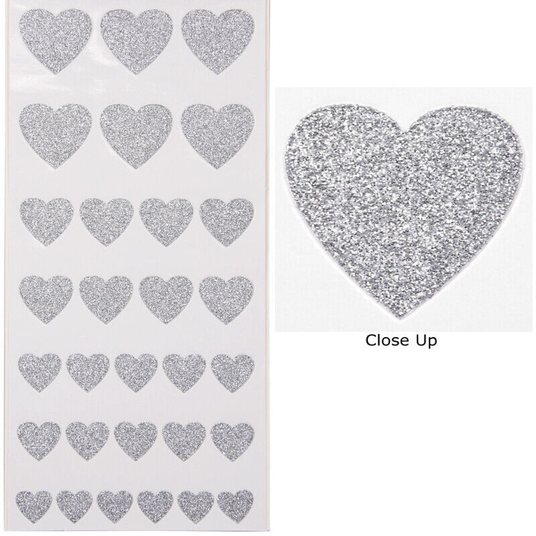 Trucraft - Glitter Heart Stickers - Silver - 12mm to 25mm - Sheet of 30