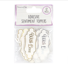 Load image into Gallery viewer, Dovecraft - Adhesive Sentiment Card Toppers - With Love - Pack of 12