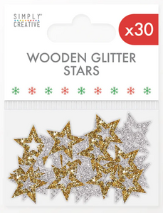 Simply Creative - Wooden MDF Glitter Stars - Pack of 30