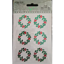 Load image into Gallery viewer, thecraftshop.net Italian Options - Rhinestone Christmas Wreath Stickers x 6