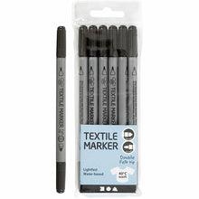 Load image into Gallery viewer, Creativ - Double Tip Permanent Fabric Textile Markers - Black - Pack of 6
