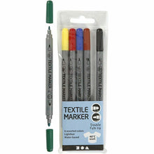 Load image into Gallery viewer, Creativ - Double Tip Permanent Fabric Textile Markers - Brights - Pack of 6
