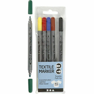 Creativ - Double Tip Permanent Fabric Textile Markers - Brights - Pack of 6