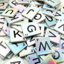 Load image into Gallery viewer, thecraftshop.net Dovecraft - Mini Scrabble Letter Tiles - 1cm x 200 - SILVER IRIDESCENT