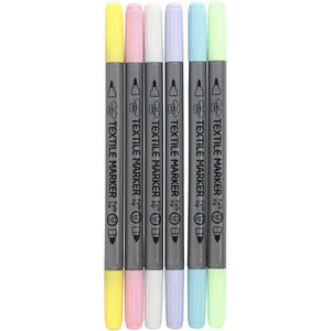 Creativ - Double Tip Permanent Fabric Textile Markers - Pastels - Pack of 6