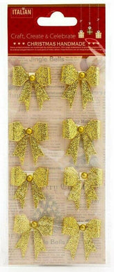 thecraftshop.net Italian Options - Gold Glitter Sparkle Bows Christmas Card Toppers - Pack of 8