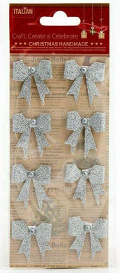 thecraftshop.net Italian Options - Silver Glitter Sparkle Bows Christmas Card Toppers - Pack of 8