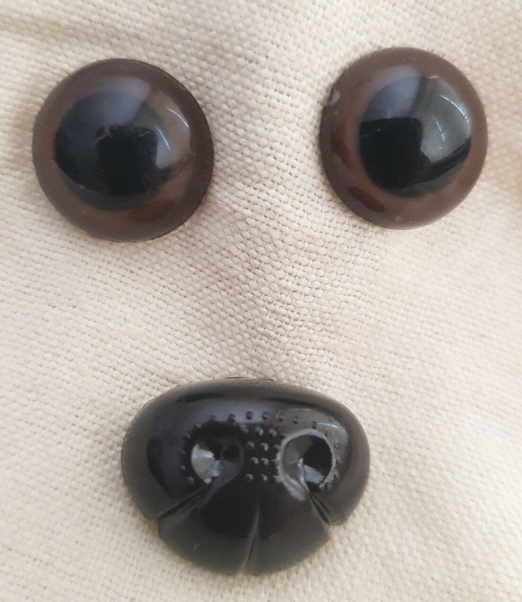 Trucraft - Large Set - Brown Safety Eyes and Nose for Teddy Bears and Stuffed Toys