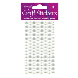 Eleganza - Round Pearl Craft Stickers - White 3-6mm - Sheet of 136