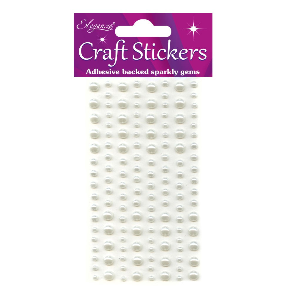 Eleganza - Round Pearl Craft Stickers - Ivory 3-6mm - Sheet of 136