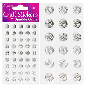 Eleganza - Sparkle Gems Craft Stickers - Silver - 8mm - Sheet of 45