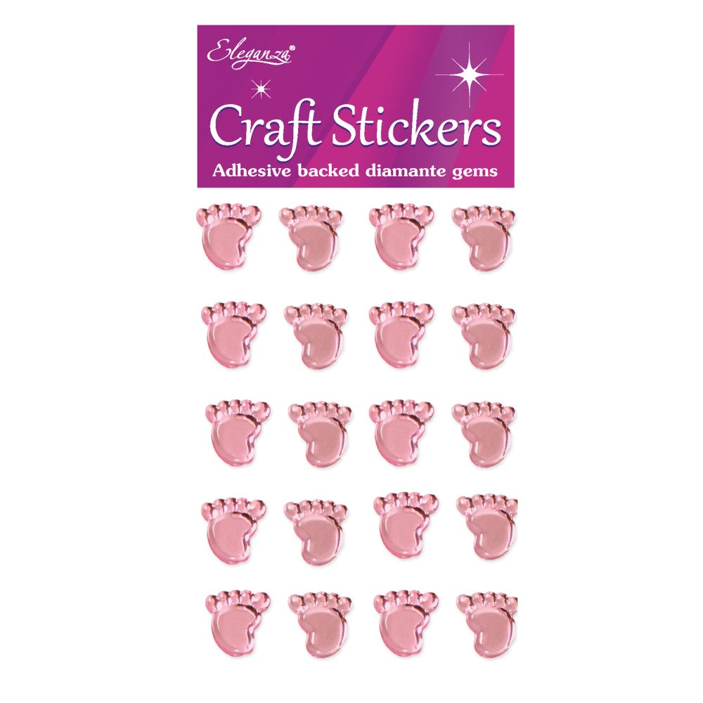 Eleganza - Baby Footprint Feet - Pink Diamante Craft Stickers
