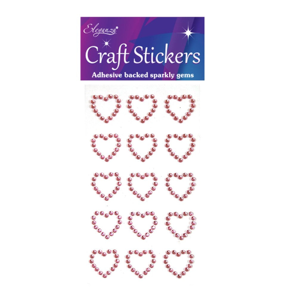 Eleganza - Diamante Open Heart Stickers - Pink - 20mm - Sheet of 15