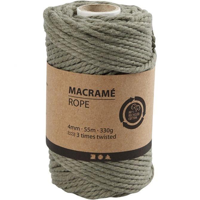 Creativ - Macrame Cord - 4mm Wide x 55m Roll - Moss Green