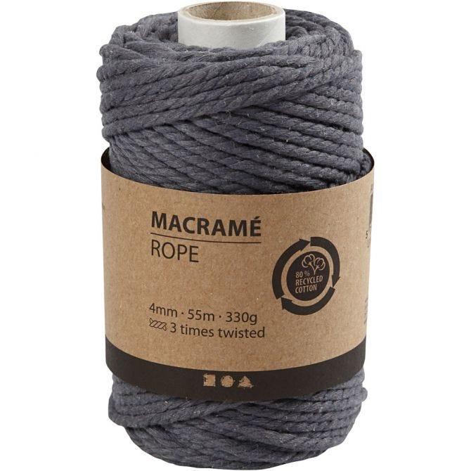 Creativ - Macrame Cord - 4mm Wide x 55m Roll - Grey