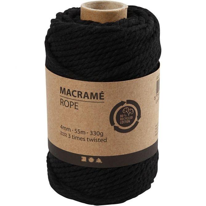 Creativ - Macrame Cord - 4mm Wide x 55m Roll - Black