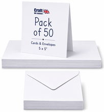 Load image into Gallery viewer, Craft UK - White Blank Cards &amp; Envelopes 5" x 5" (50 Pack)
