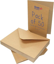 Load image into Gallery viewer, Craft UK - Kraft Recycled Blank Cards &amp; Envelopes 5" x 7" (50 Pack)
