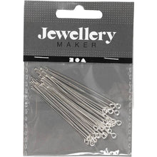 Load image into Gallery viewer, Creativ – Silver Plated Eye Pins for Jewellery Making: 50mm (Pack of 30)
