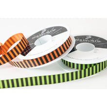 Load image into Gallery viewer, Berisfords - Witches Stripe Satin Ribbon - 15mm x 25m - Orange or Green
