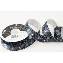 Load image into Gallery viewer, Berisfords - Halloween Cobweb Black Satin Ribbon - 25mm x 20m Reel

